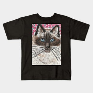 Siamese cat face watercolor painting Kids T-Shirt